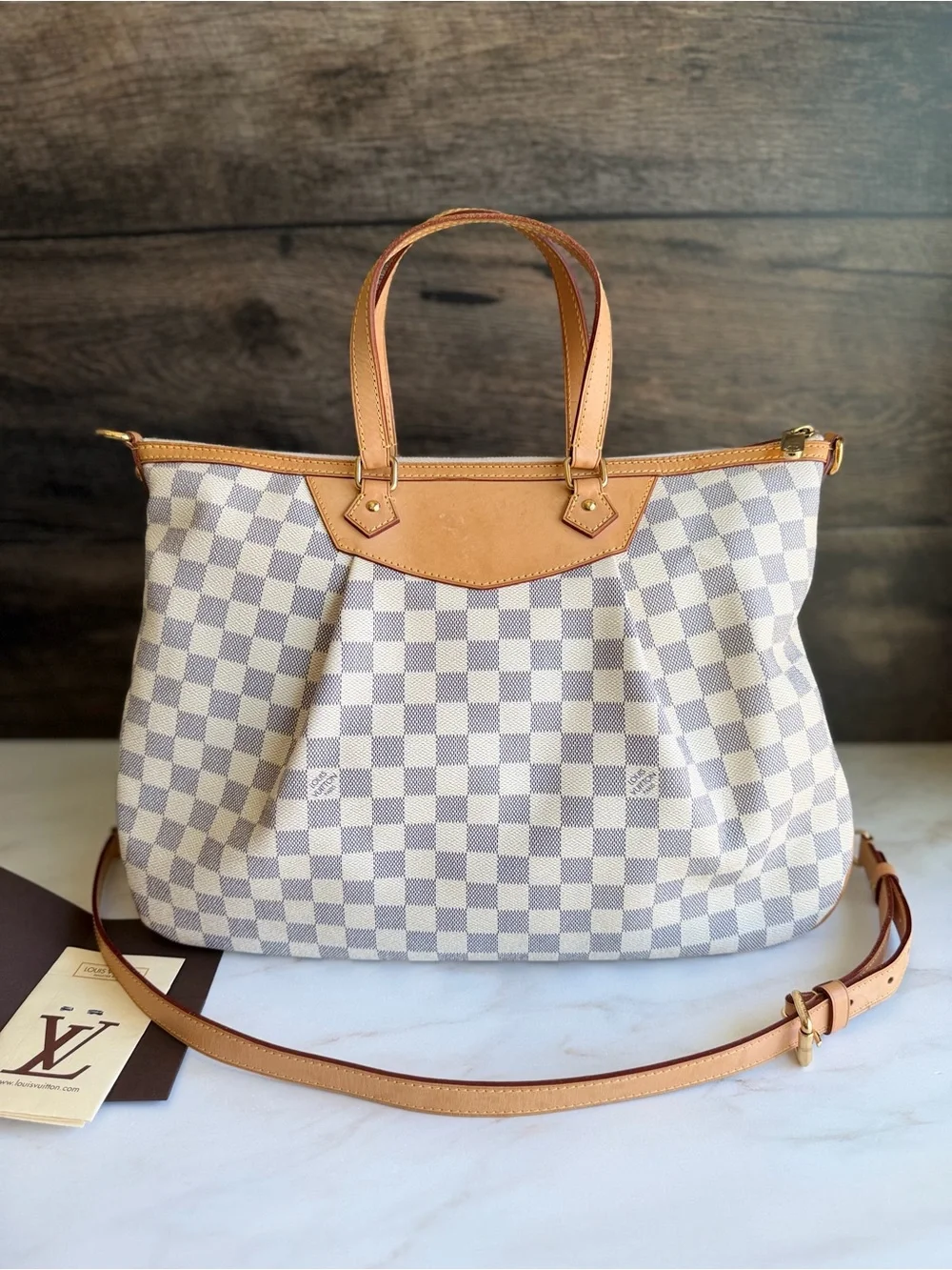 Authentic Louis Vuitton Siracusa GM Damier Azur Handbag Tote Bag Purse